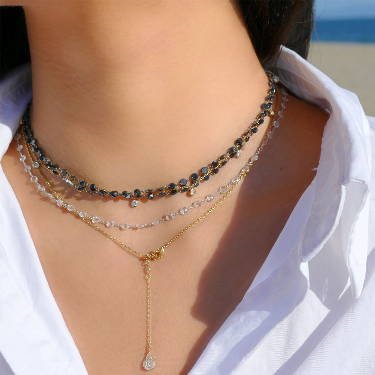 64Facets Black Rose Cut Diamond Chain Necklace in Platinum dipped in rhodium