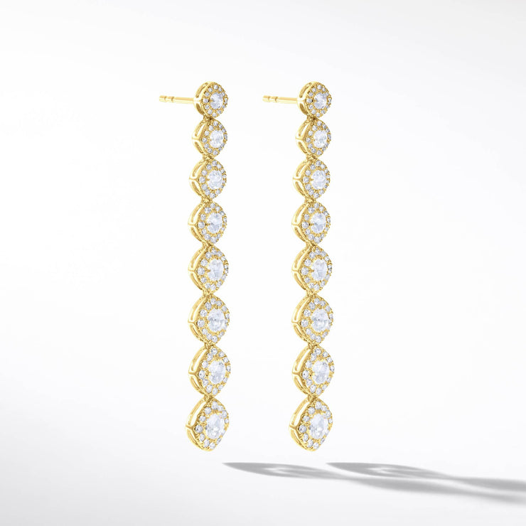 64Facets Diamond Drop Dangle Earrings in 18k Yellow gold. Rose Cut diamond earrings with pave diamond accents. 