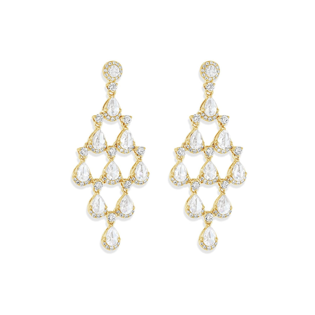 Triple line Uncut Diamond Polki Chandelier Earrings by Jewelove