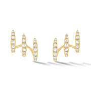 64Facets Claw Shaped Diamond Earrings With three rows of diamonds encrusted rings, creating the illusion of three huggies stacked together