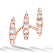 64Facets Claw Shaped Diamond Earrings With three rows of diamonds encrusted rings, creating the illusion of three huggies stacked together