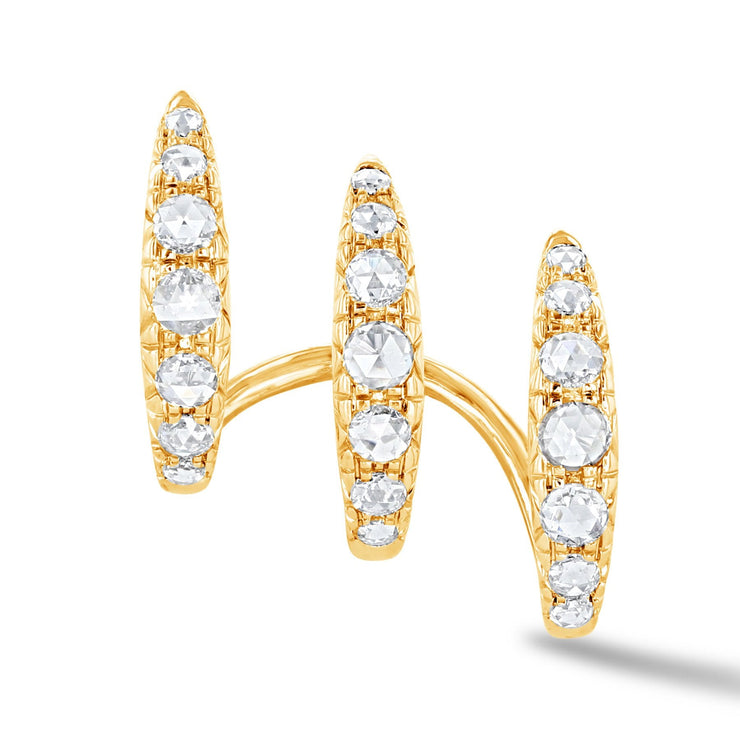 64Facets Claw Shaped Diamond Earrings With three rows of diamonds encrusted rings, creating the illusion of three huggies stacked together