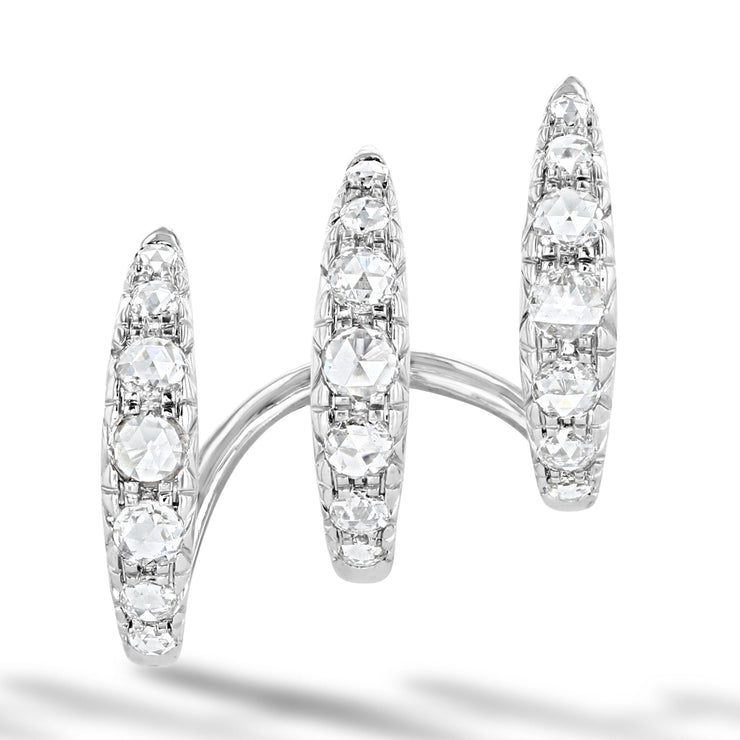 64Facets Claw Shaped Diamond Earrings With three rows of diamonds encrusted rings, creating the illusion of three huggies stacked together