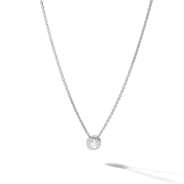 Scallop diamond drop necklace in white gold