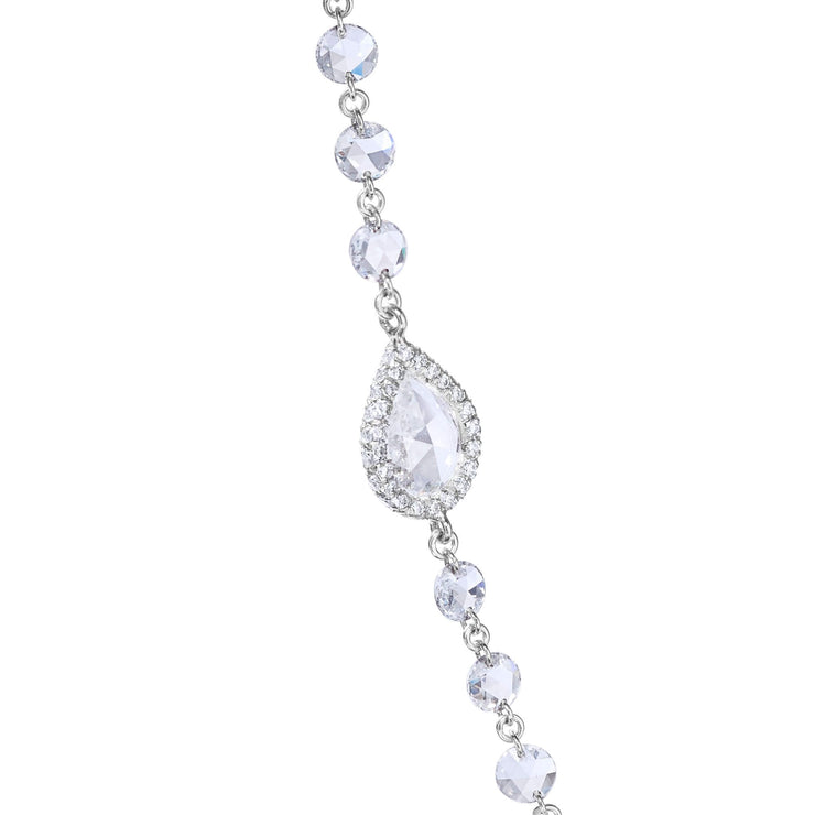 64Facets diamond chain with larger rose cut diamond stations set in 18k white gold