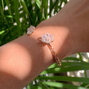 64Facets Rose Cut Diamond Floral Cuff Bracelet with Flower shaped diamond ends and 18k Gold