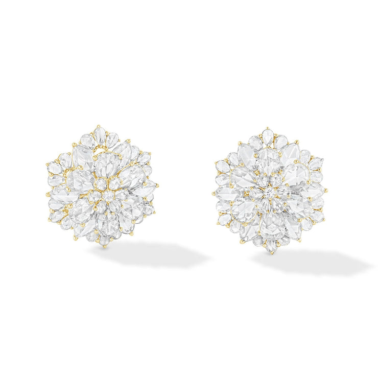 64Facets Rose cut diamond stud earrings set in 18k gold