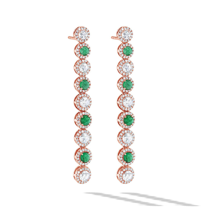 64Facets Emerald and Diamond Drop Dangle Earrings 18K Gold