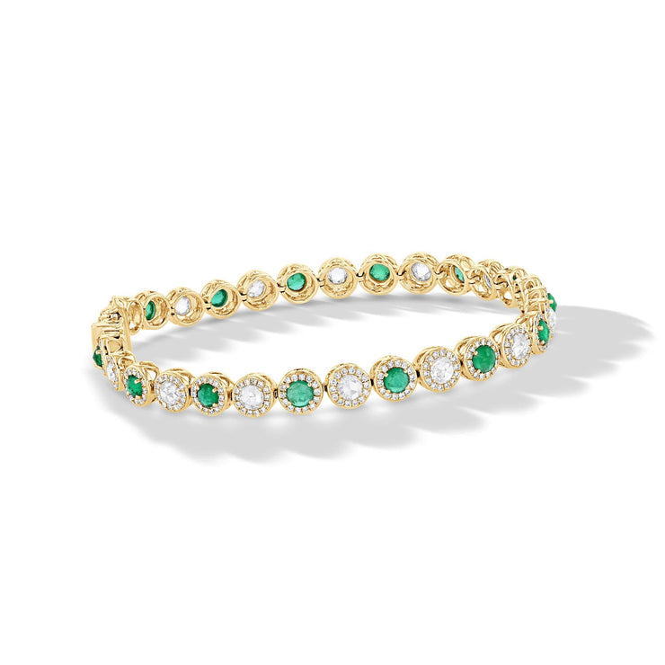 64Facets Emerald and Diamond Tennis Bracelet in 18K Gold