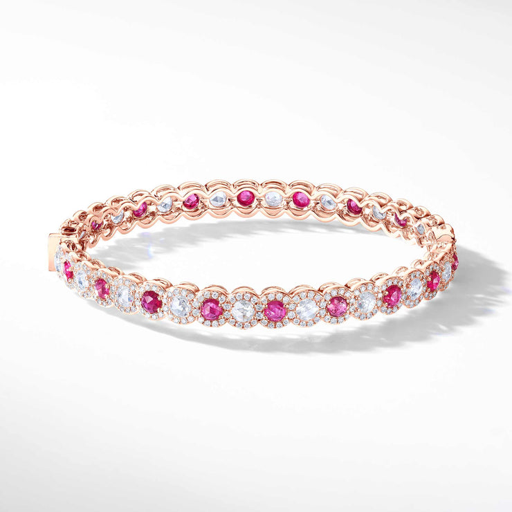 64Facets Ruby and Diamond Bangle Bracelet in 18K Gold