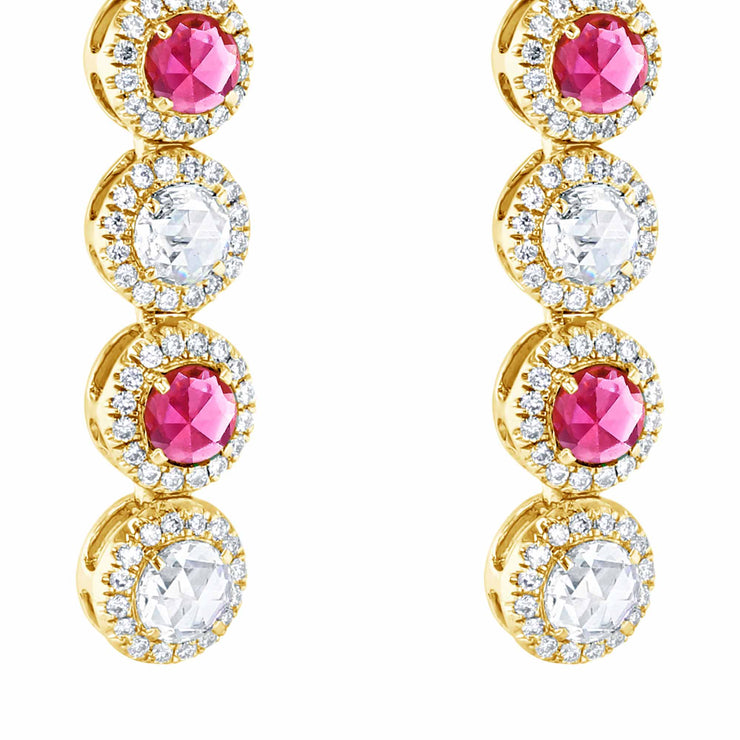 64Facets Ruby and Diamond Drop Dangle Earrings in 18K Gold