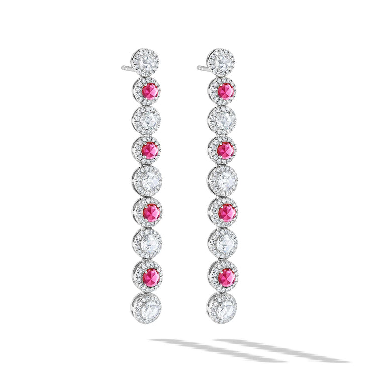 64Facets Ruby and Diamond Drop Dangle Earrings in 18K Gold