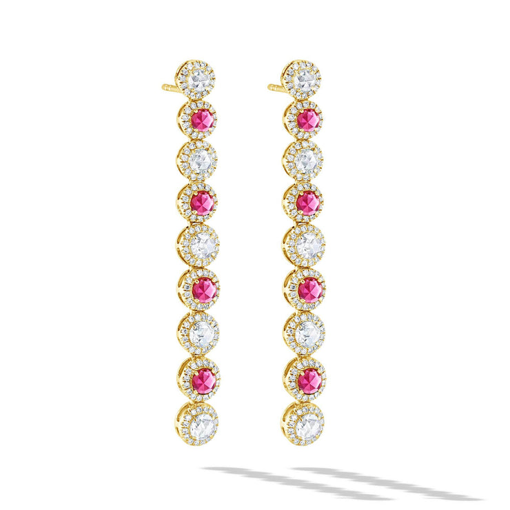 64Facets Ruby and Diamond Drop Dangle Earrings in 18K Gold