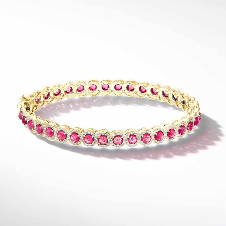 64Facets Ruby and Diamond Bangle Bracelet in 18k Gold