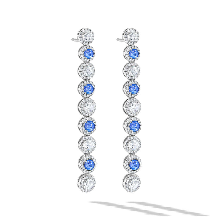 64Facets Sapphire and Diamond Dangly Drop Earrings in 18K Gold