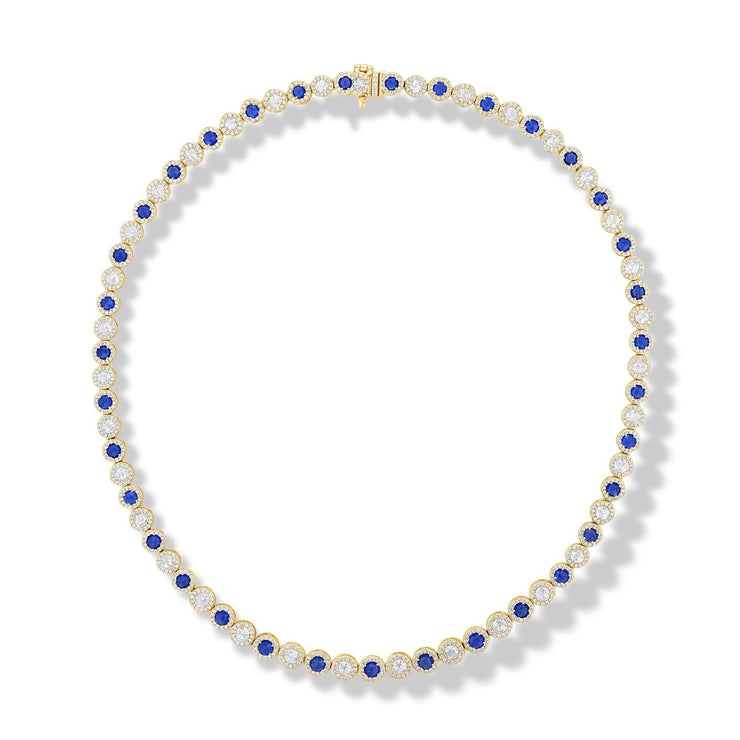 64Facets Sapphire and Diamond Tennis Necklace in 18K Gold