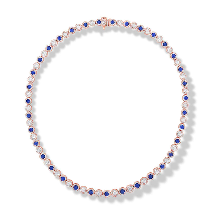 64Facets Sapphire and Diamond Tennis Necklace in 18K Gold