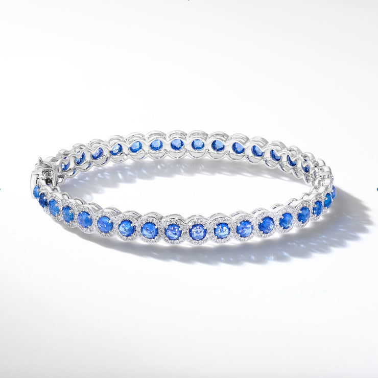 Elements Bangle. Rose-cut sapphire bangle accented with brilliant cut diamonds in micro-pave setting.