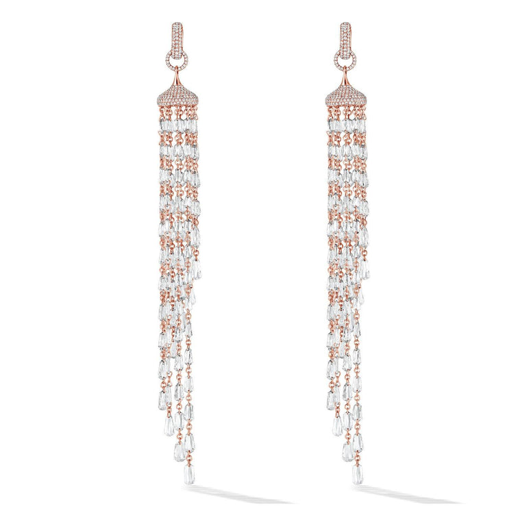 64facets flat briolette diamond tassel earrings set in gold