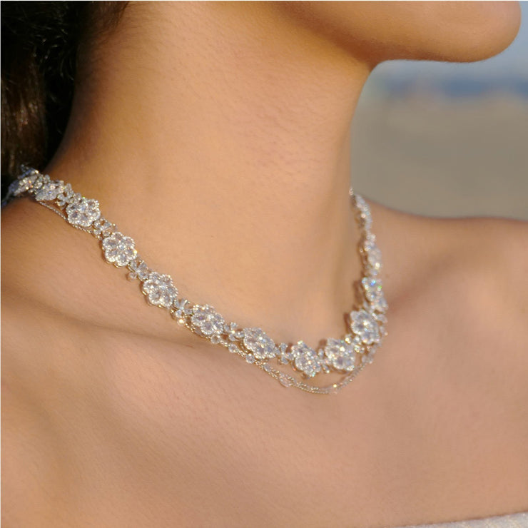 64Facets Floral Diamond Choker Wrap Around Necklace with Flower shapes and rose cut diamonds in 18k gold