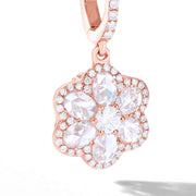 Diamond Floral Earrings. Flower Shaped Diamond Drop Dangly Earrings made with Rose Cut Diamonds in 18K Rose Gold