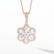 64Facets Floral Diamond Pendant with Seven Rose Cut Diamonds and Pave Accents in 18K Rose Gold