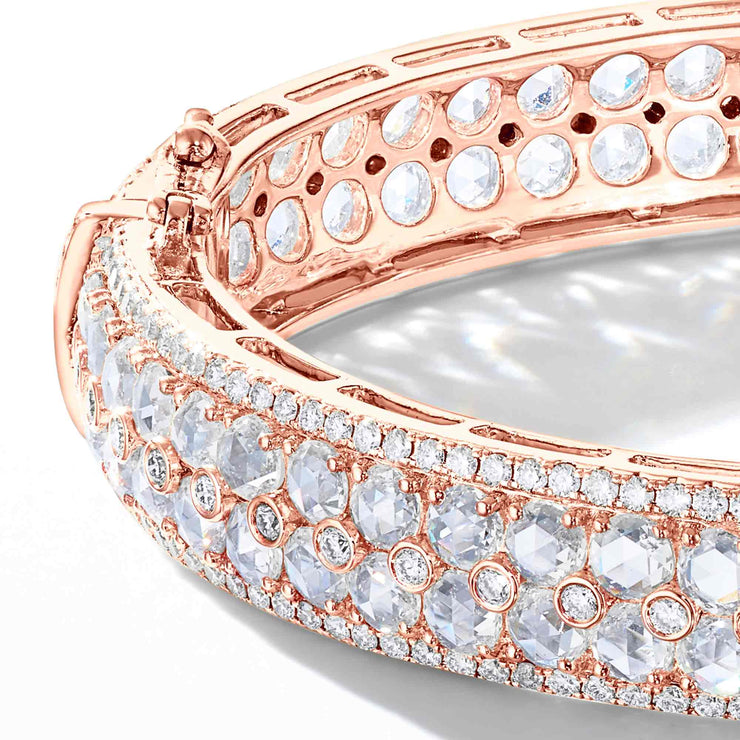 64Facets Rose Cut Diamond Bangle Bracelet in 18K Rose Gold