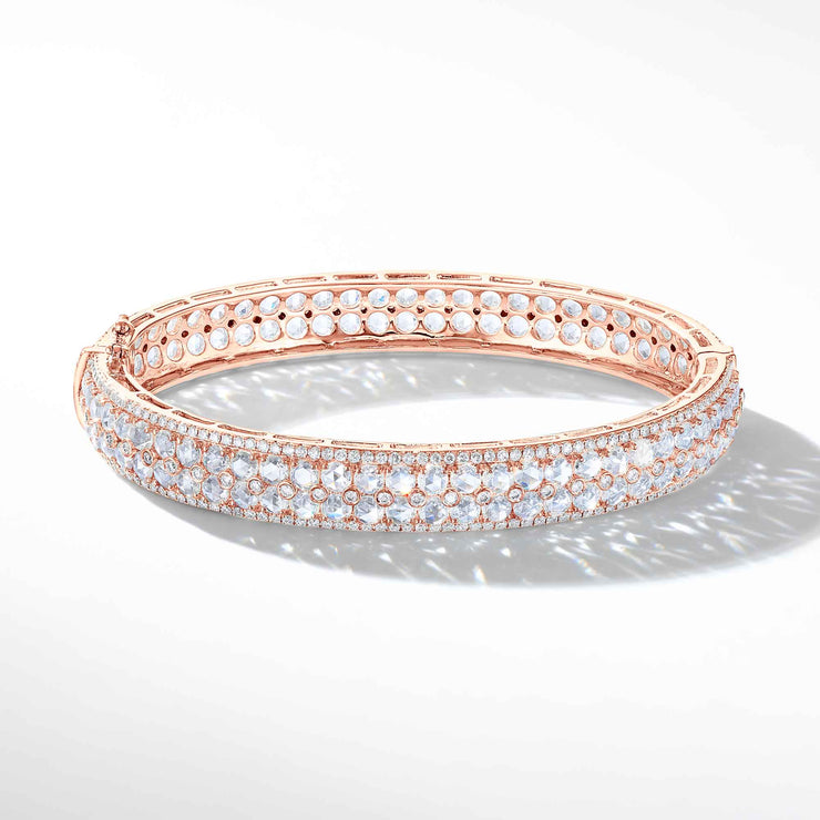 64Facets Rose Cut Diamond Bangle Bracelet in 18K Rose Gold