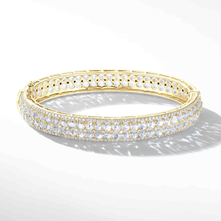 64Facets Rose Cut Diamond Bangle Bracelet in 18K Yellow Gold