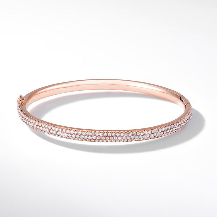 Brilliant Cut Micro Pave Diamond Bangle Bracelet in 18k Rose Gold. 