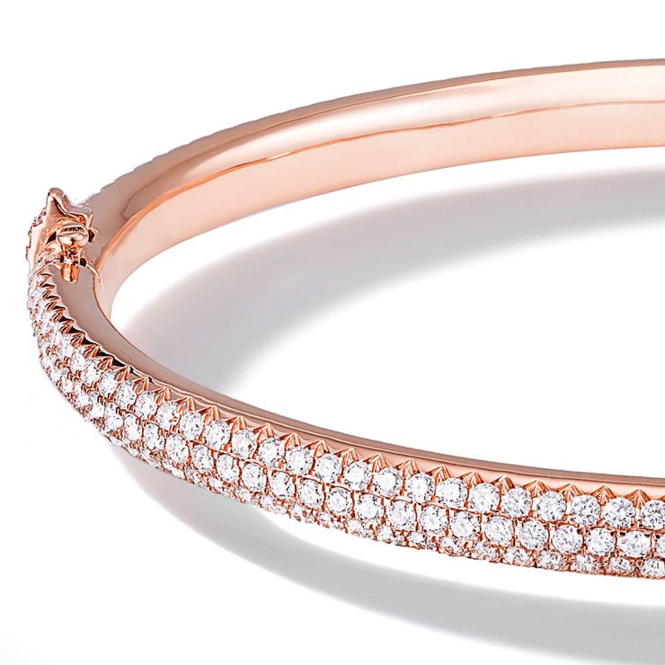 Brilliant Cut Micro Pave Diamond Bangle Bracelet in 18k Rose Gold.