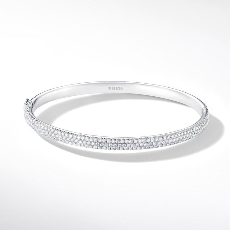 Brilliant Cut Micro Pave Diamond Bangle Bracelet in 18k White Gold. 