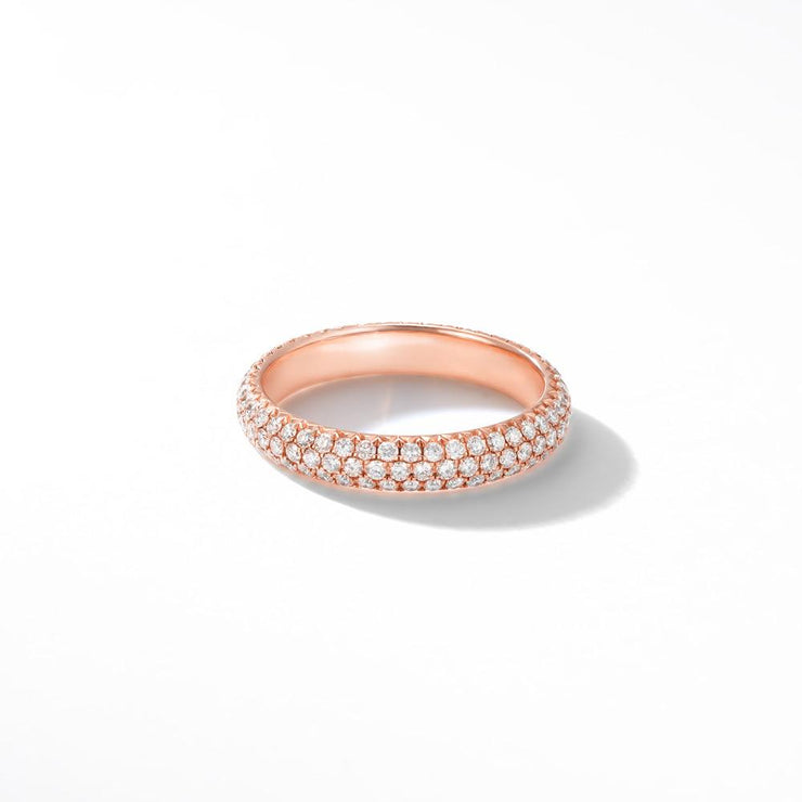 18K Rose Gold Band with Brilliant Cut Pave Diamonds. Available in White, Rose and Yellow Gold. 