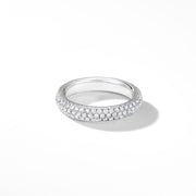 18K White Gold Band with Brilliant Cut Pave Diamonds. 