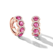 64facets red ruby and diamond huggie hoop earrings set in 18k gold