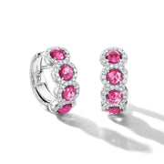 64facets red ruby and diamond huggie hoop earrings set in 18k gold