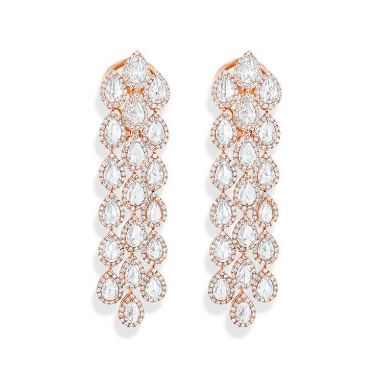 64facets rose cut diamond cascade dangle earrings in 18k gold