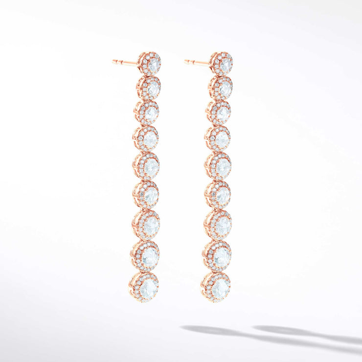 64Facets Scallop Diamond Drop Dangle Earrings. Rose Cut Diamonds Encircled with Pave Diamond Accents, Set in 18K Rose Gold. 