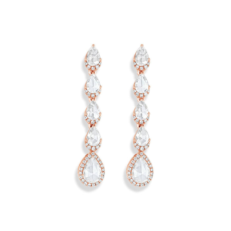 64facets rose cut pear shaped diamond droplet dangle earrings