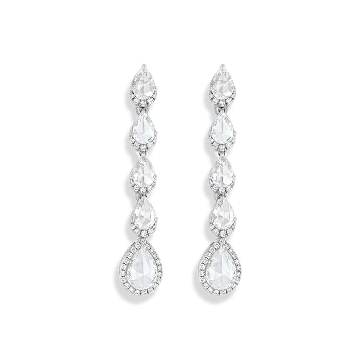 64facets rose cut pear shaped diamond droplet dangle earrings