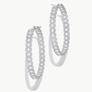 64Facets 18k white gold and diamond hoop earrings. Rose cut diamonds accented by smaller brilliant cut diamonds.