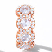 64Facets Scallop Rose Cut Diamond Huggie Hoop earrings in 18K Rose Gold with Brilliant Cut Diamond Pave Accents