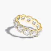 64Facets Rose Cut Scallop Diamond Band in 18K Gold and Brilliant Cut Diamond Pave Accents