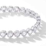 Scallop rose cut diamond tennis bracelet with small brilliant cut diamonds in a pave setting by 64Facets. 18K Gold.