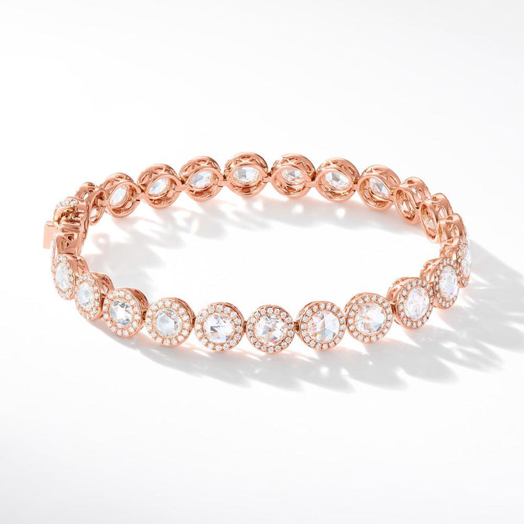 Diamond Tennis Bracelet. Round rose-cut diamonds accented by round brilliant-cut diamonds. 18k Rose Gold.