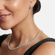 64Facets rose cut diamond tennis necklace with brilliant cut pave diamonds and 18K white gold