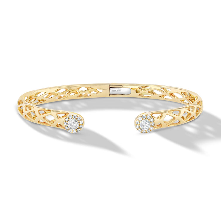 14K Yellow Bujukan Bead Cuff Bracelet with White Gold Pavé Diamond Bar -  Diamond & Design