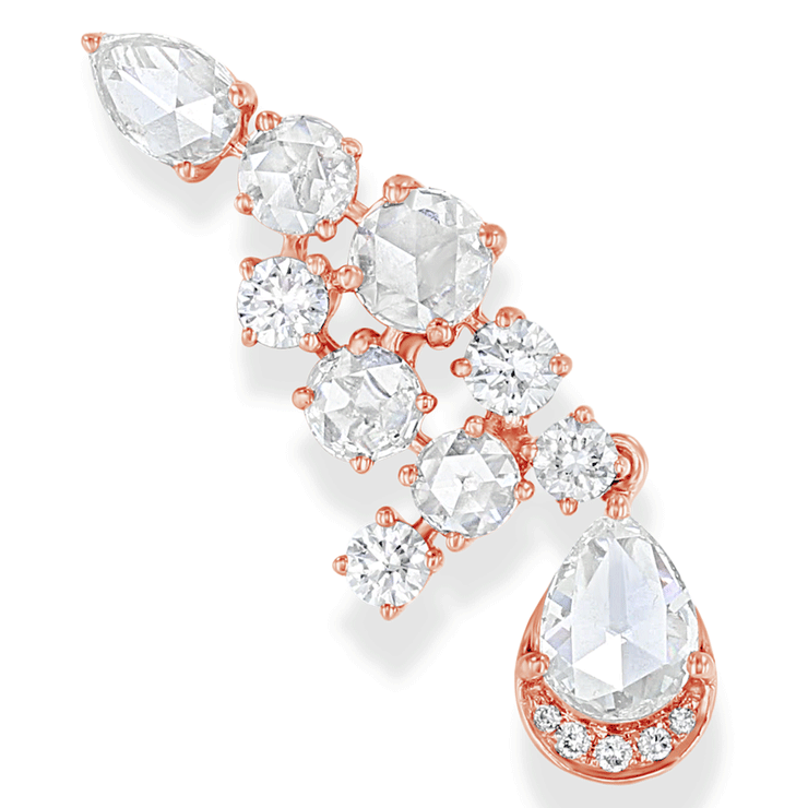 64Facets Diamond Crawler Earrings with Rose Cut and Brilliant Cut Diamonds set in 18k Gold