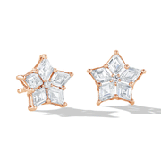 64Facets Star Shaped Step Cut Diamond Stud Earrings in 18K Gold