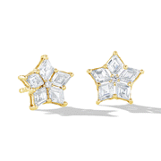 64Facets Star Shaped Step Cut Diamond Stud Earrings in 18K Gold